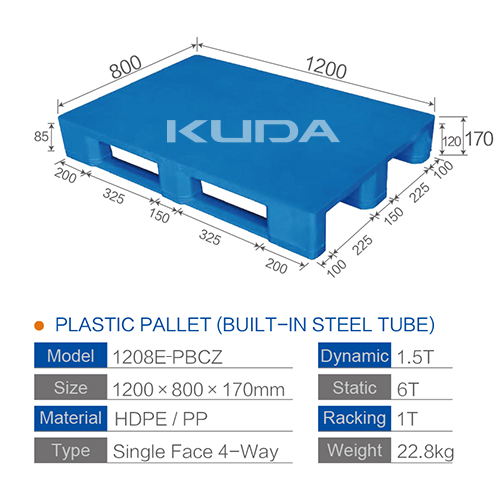 1208E-PBCZ PLASTIC PALLET（BUILT-IN STEEL PIPE）