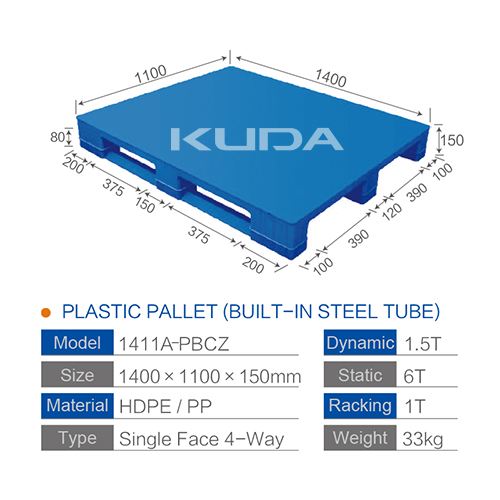 1411A-PBCZ PLASTIC PALLET（BUILT-IN STEEL TUBE）