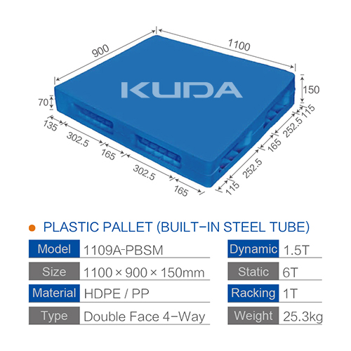 1109A-PBSM PLASTIC PALLET（BUILT-IN STEEL TUBE）