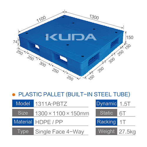 1311A-PBTZ PLASTIC PALLET（BUILT-IN STEEL TUBE）