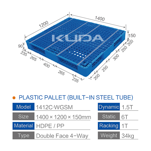 1412C-WGSM PLASTIC PALLET（BUILT-IN STEEL TUBE）