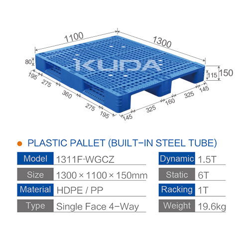 1311F-WGCZ PLASTIC PALLET（BUILT-IN STEEL TUBE）