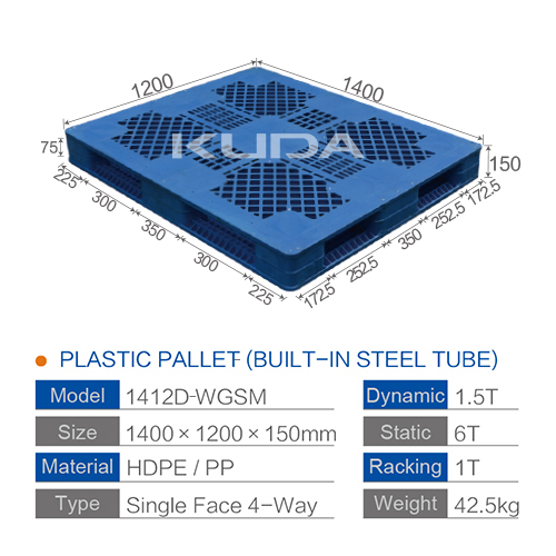 1412D-WGSM PLASTIC PALLET（BUILT-IN STEEL TUBE）