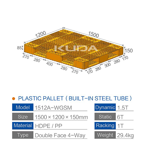 1512A-WGSM PLASTIC PALLET（BUILT-IN STEEL TUBE）