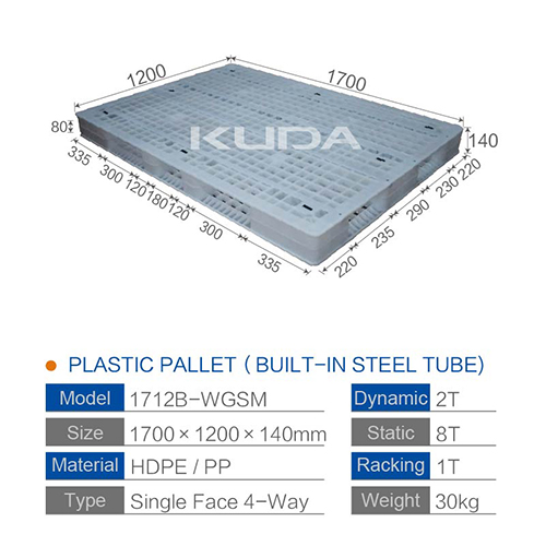 1712B-WGSM PLASTIC PALLET（BUILT-IN STEEL TUBE）